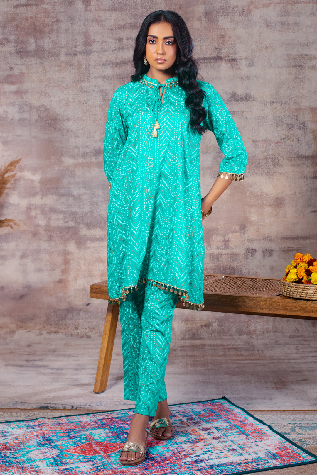 TARINI - Green Bandhani Festive Set