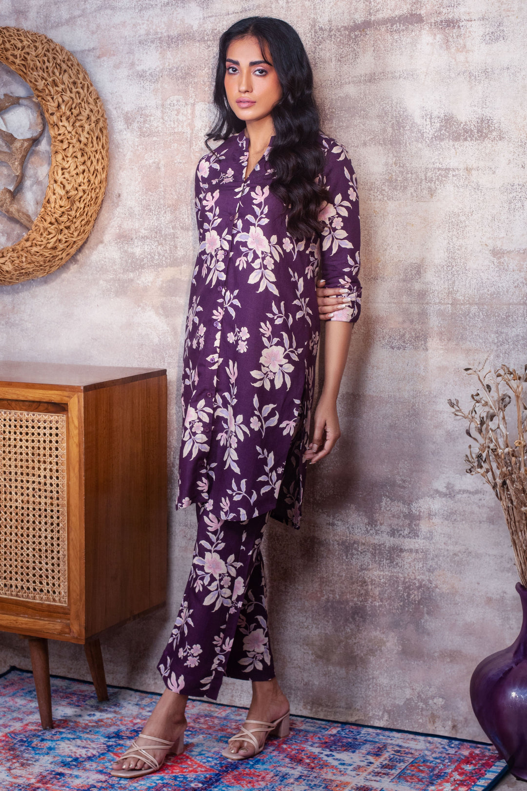 ABIGAIL - Purple Floral Co-ord in Cotton-Linen