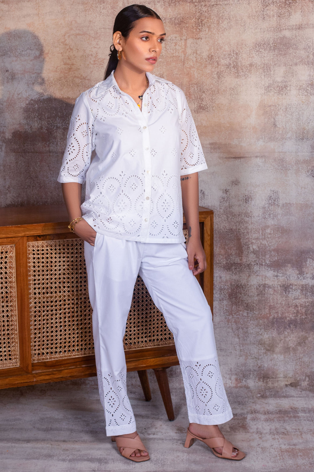 CASSIA- White Schiffli (Cut-work) Co-ord in Cotton