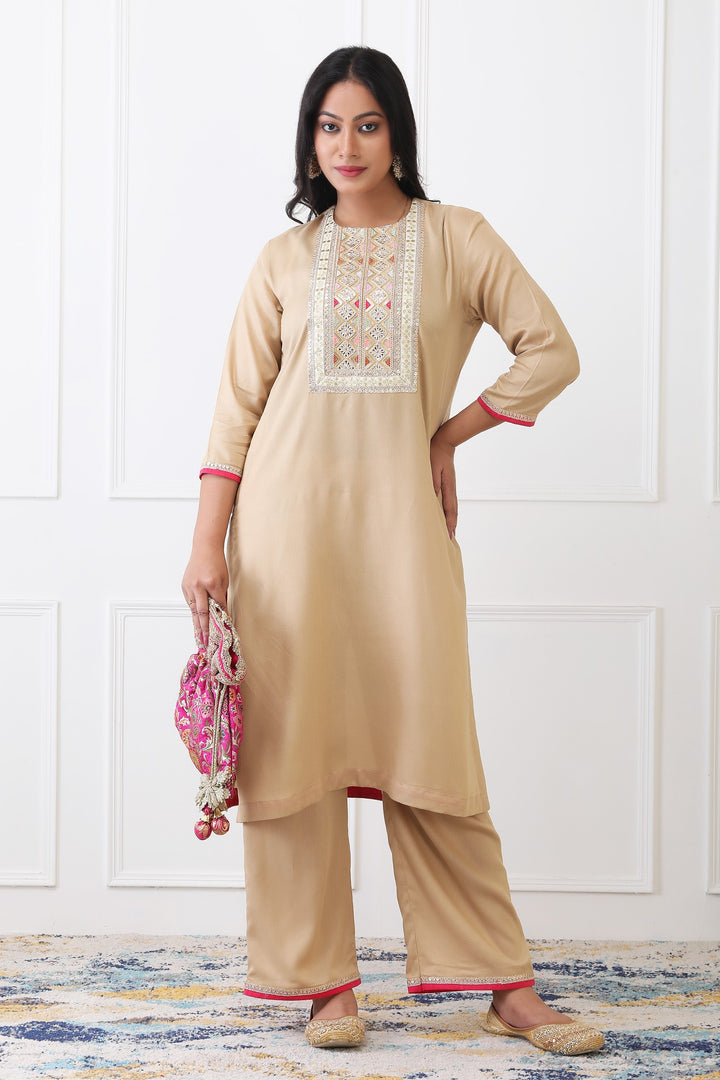 Naaz Beige Festive Kurta Set