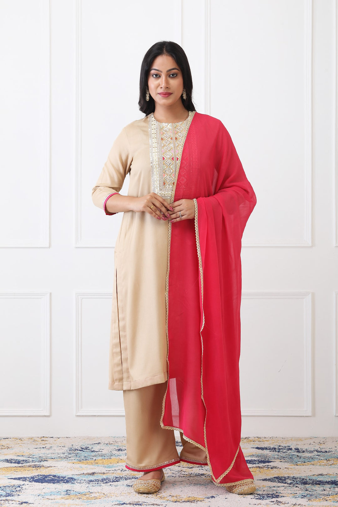 Naaz Beige Festive Kurta Set
