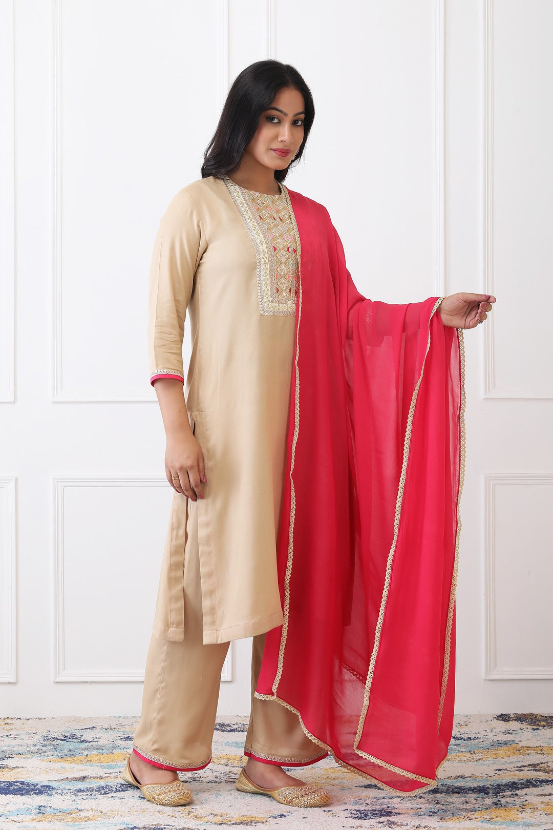 Naaz Beige Festive Kurta Set