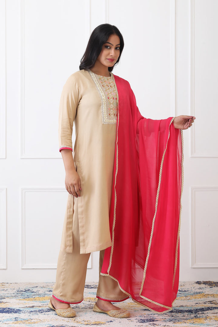 Naaz Beige Festive Kurta Set