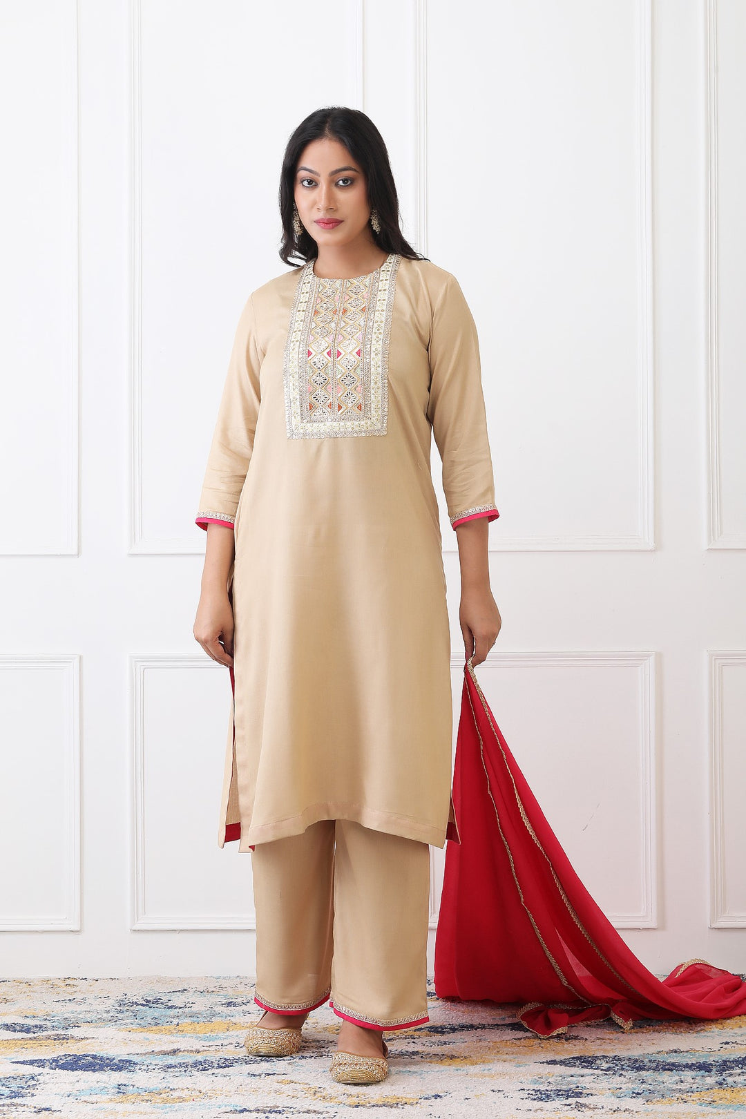 Naaz Beige Festive Kurta Set