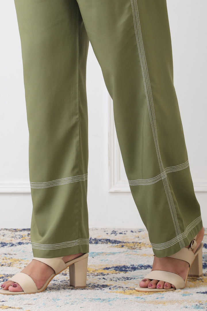 Elina Olive Contrast Stitch Co-ord Set