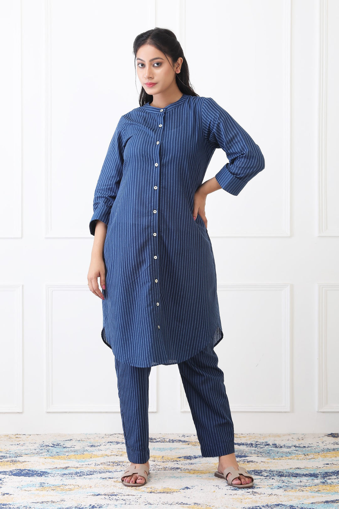 Avni Pinstripe Cotton Kurta Set