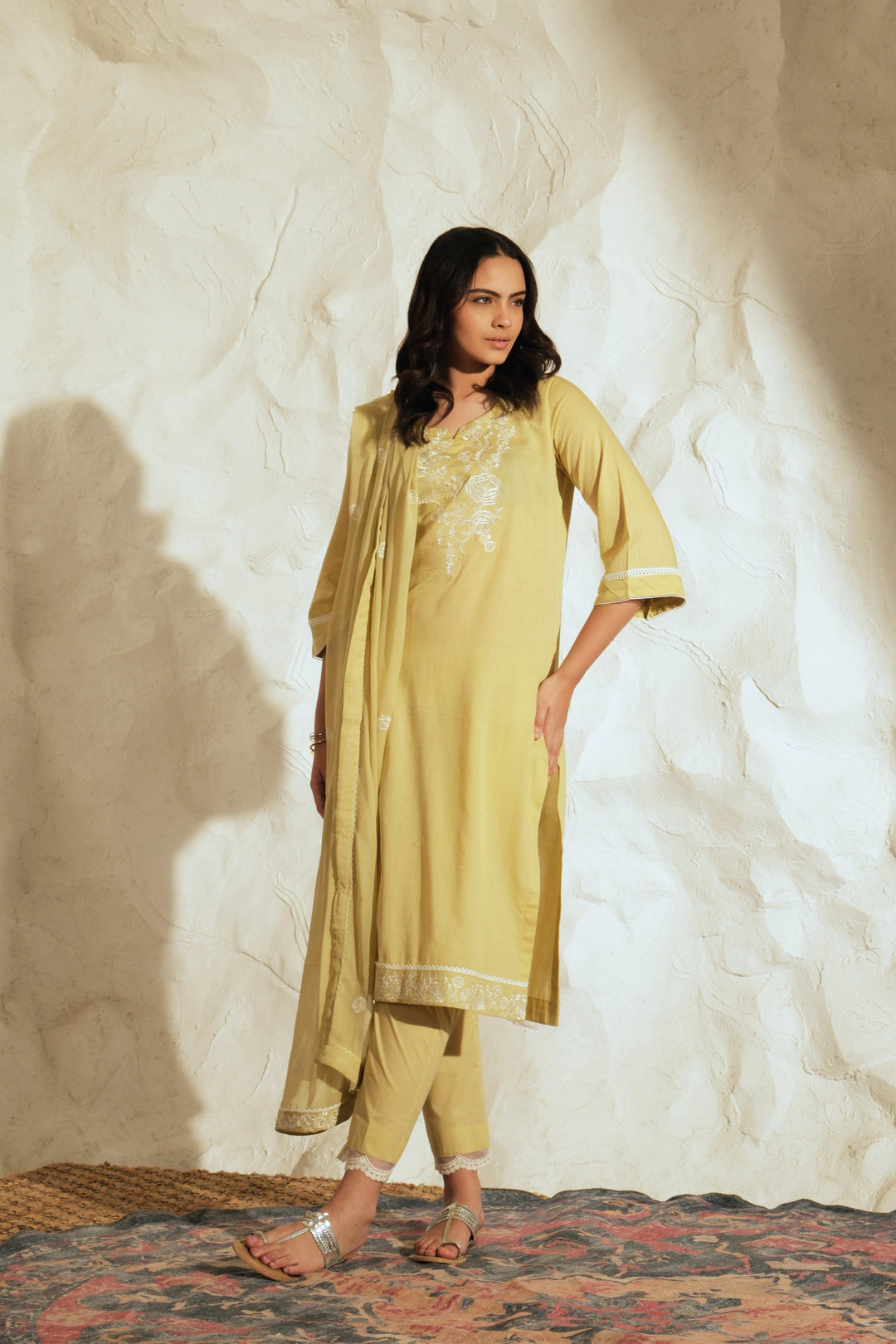 Gulnar - Embroidered Cotton Dupatta Set