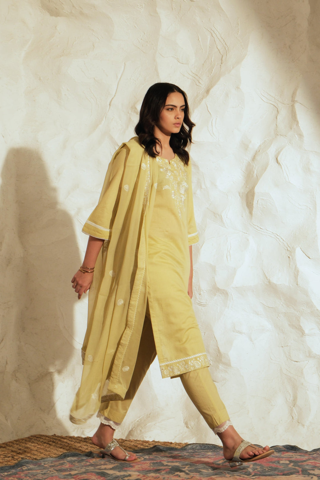 Gulnar - Embroidered Cotton Dupatta Set