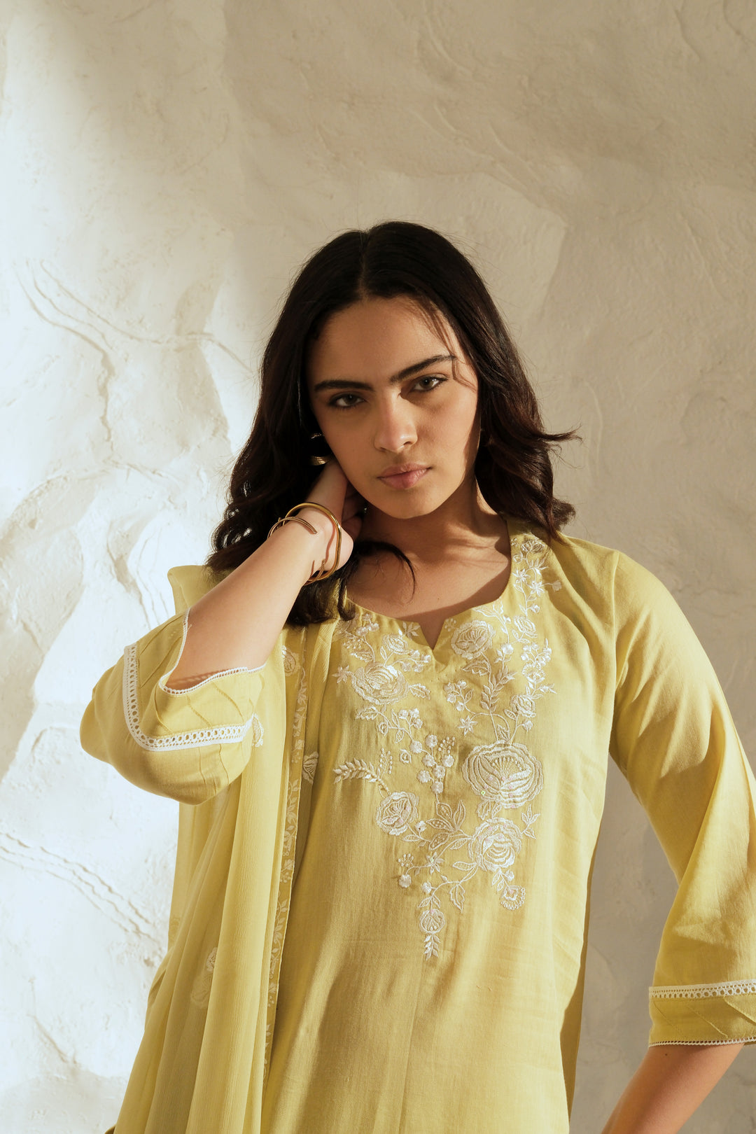Gulnar - Embroidered Cotton Dupatta Set