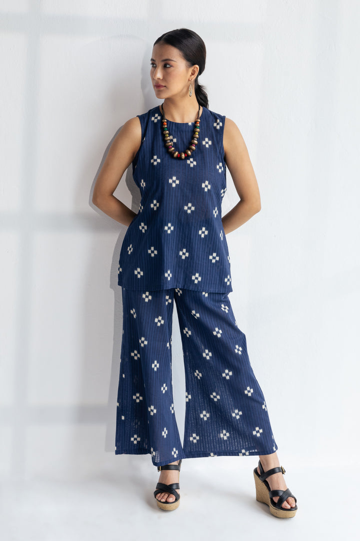 LILA- Dark Blue Sleeveless Co-ord Set in cotton