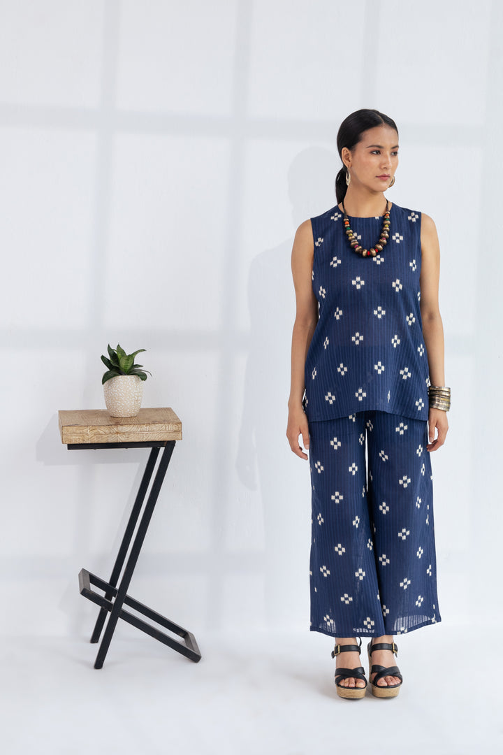 LILA- Dark Blue Sleeveless Co-ord Set in cotton