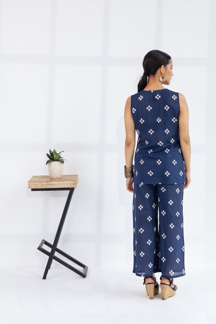 LILA- Dark Blue Sleeveless Co-ord Set in cotton