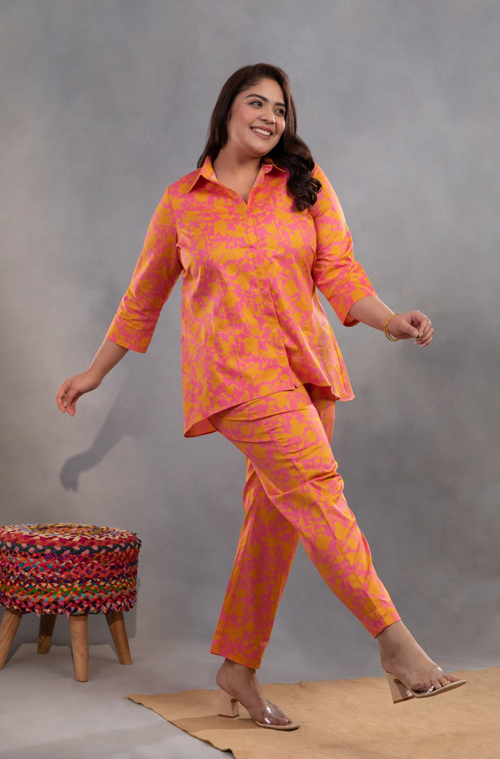 VALENTINA  - Orange Pink Co-ord Set in Premium Cotton Poplin