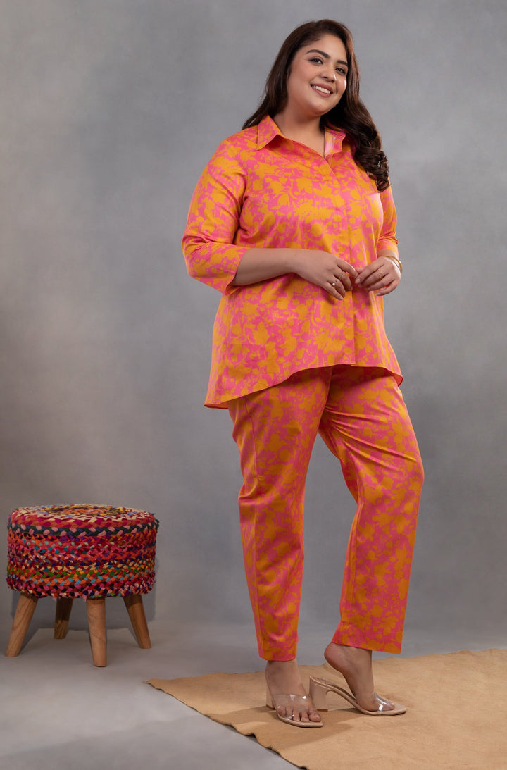 VALENTINA  - Orange Pink Co-ord Set in Premium Cotton Poplin