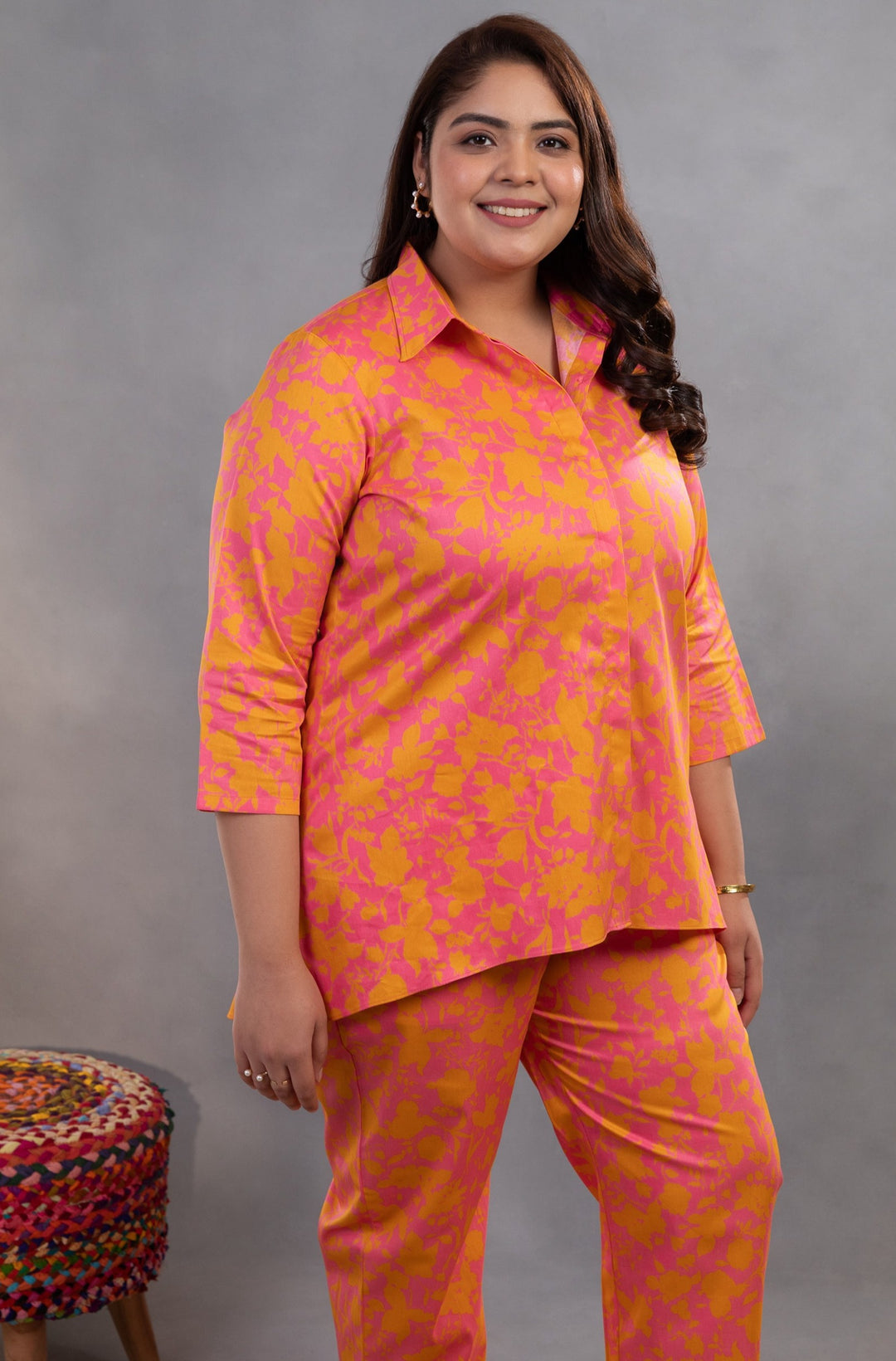 VALENTINA  - Orange Pink Co-ord Set in Premium Cotton Poplin