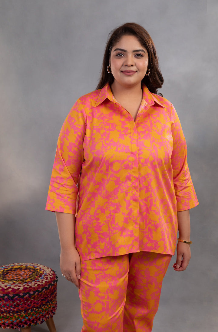 VALENTINA  - Orange Pink Co-ord Set in Premium Cotton Poplin
