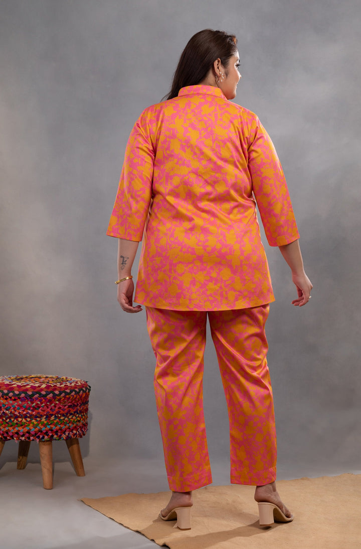 VALENTINA  - Orange Pink Co-ord Set in Premium Cotton Poplin
