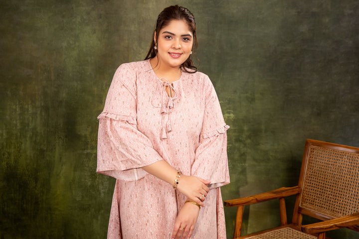 HANNA- Shift Dress with Bell Sleeves in Rayon-Cotton fabric