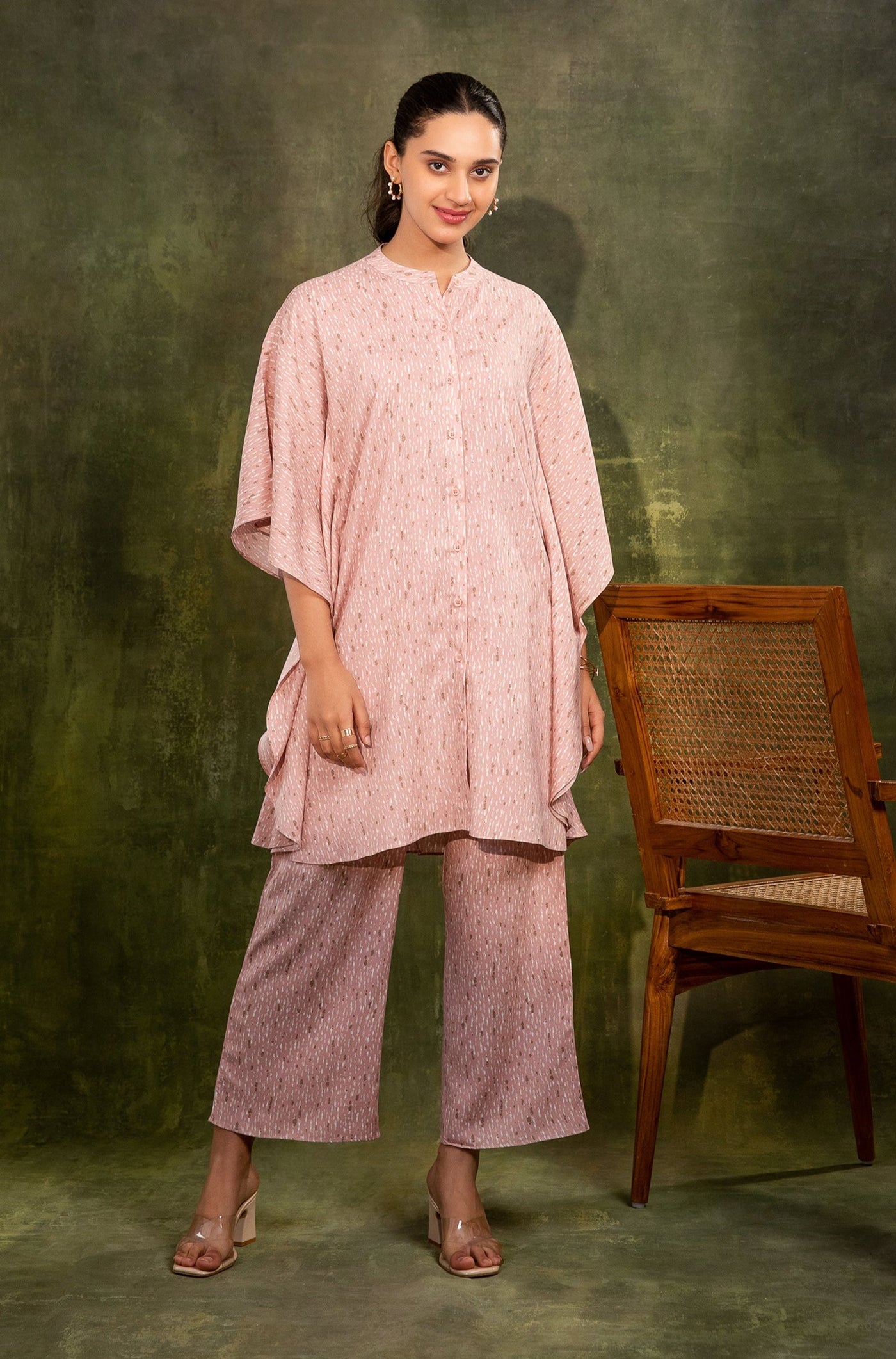 BLUSH - Pink Kaftan Set in Soft Rayon-Cotton fabric