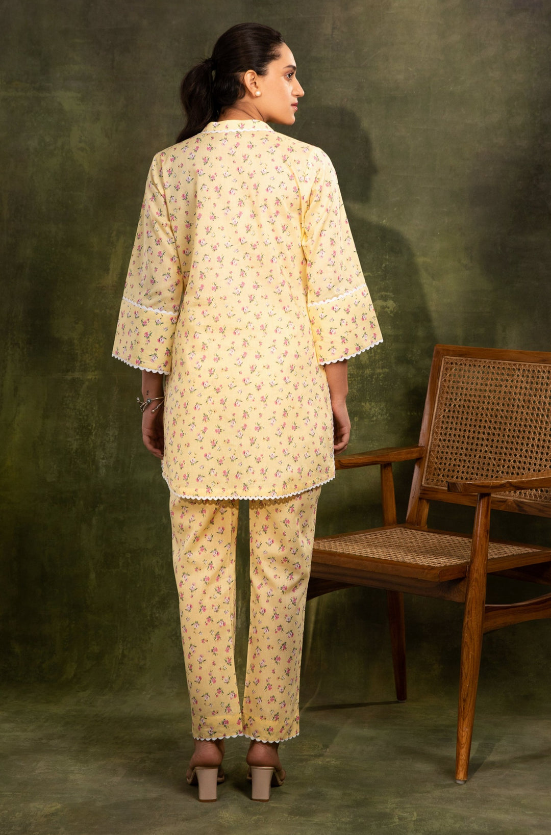 CALLA - Yellow Floral print Co-ord set in Cotton