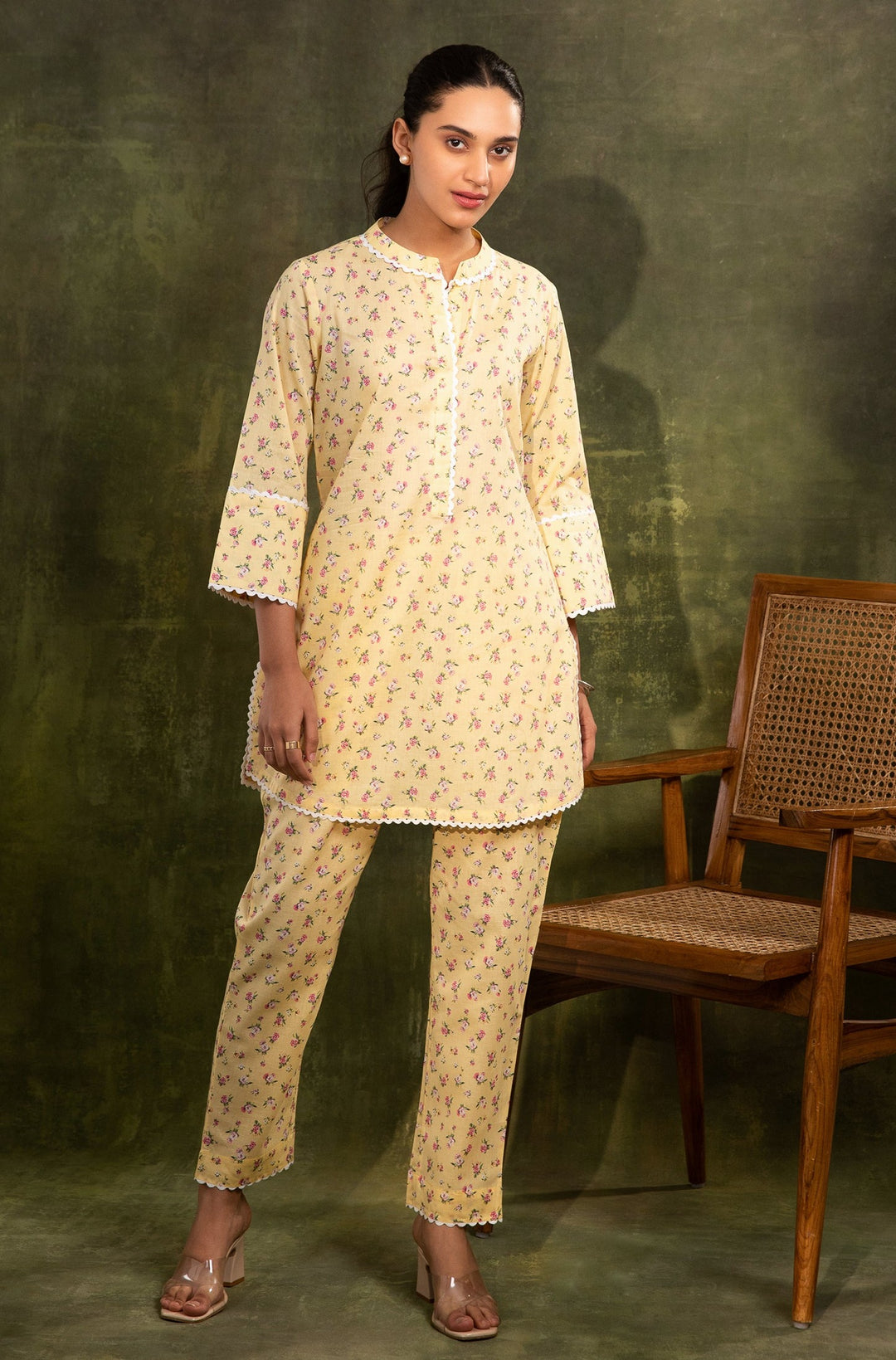 CALLA - Yellow Floral print Co-ord set in Cotton