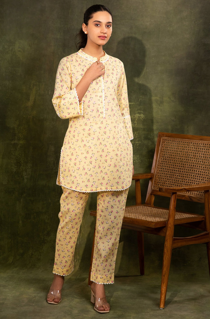CALLA - Yellow Floral print Co-ord set in Cotton