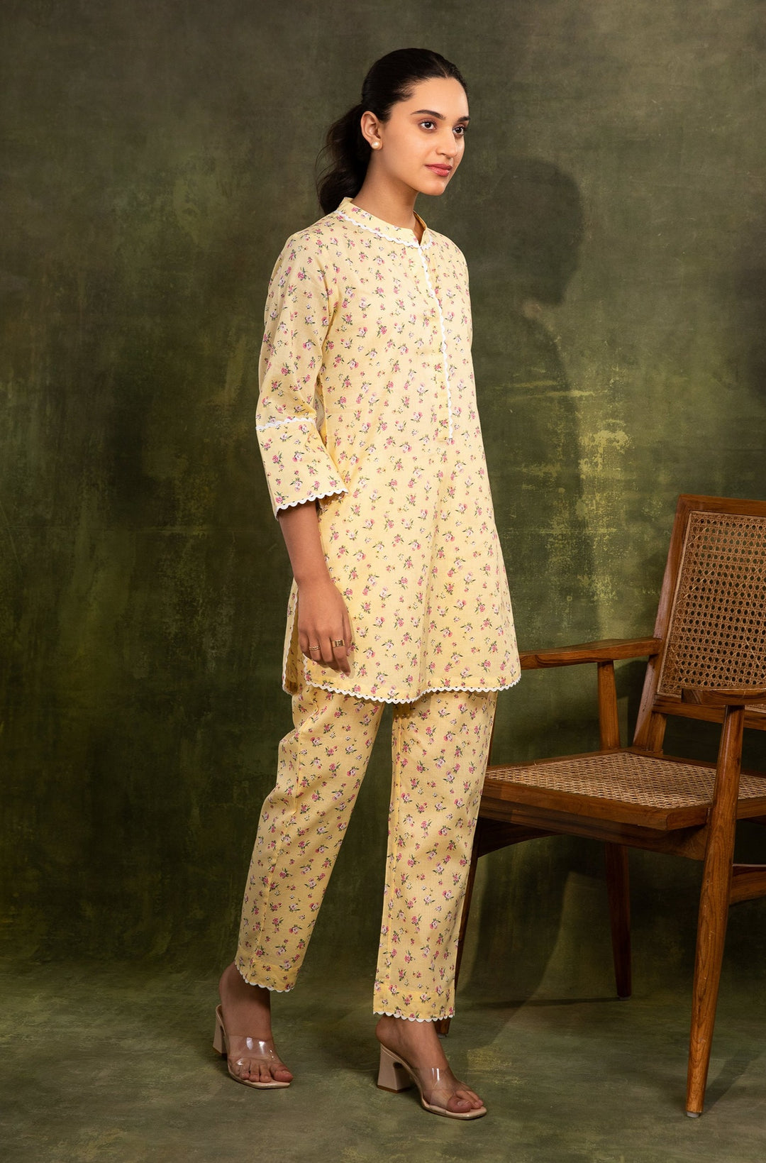 CALLA - Yellow Floral print Co-ord set in Cotton