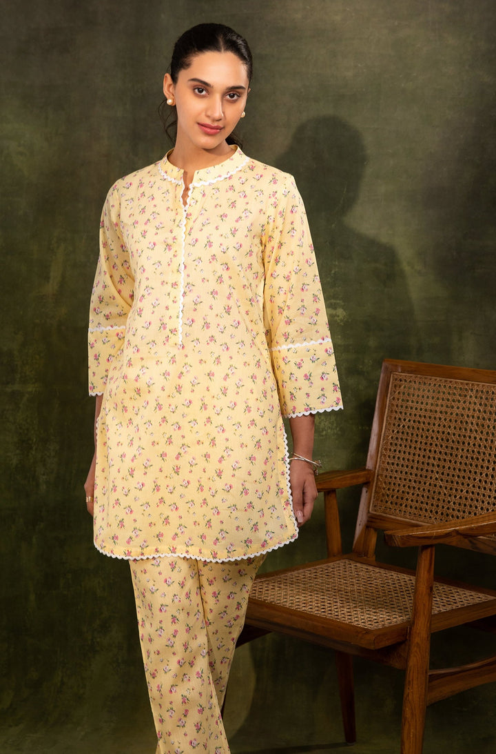 CALLA - Yellow Floral print Co-ord set in Cotton