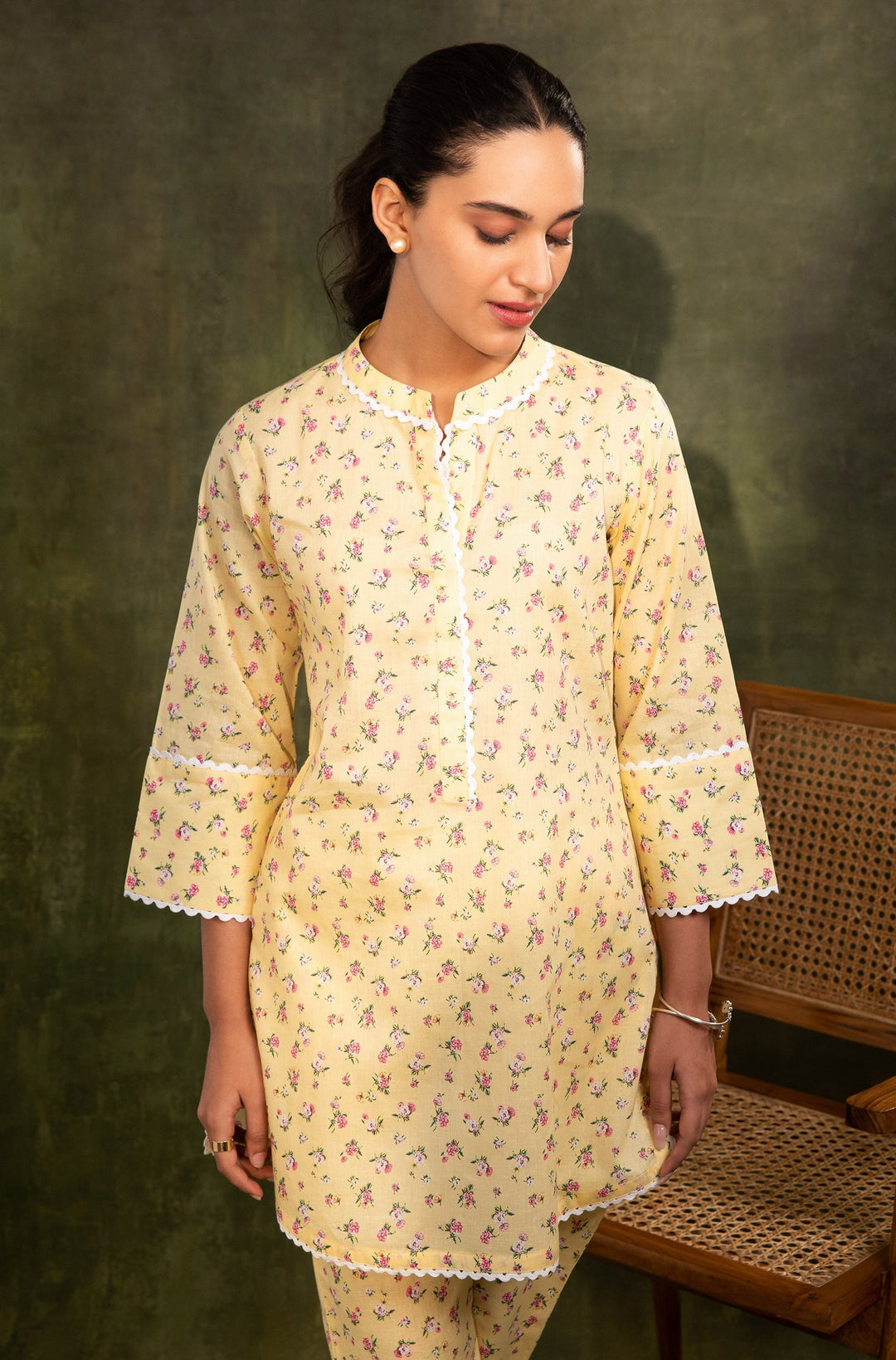 CALLA - Yellow Floral print Co-ord set in Cotton