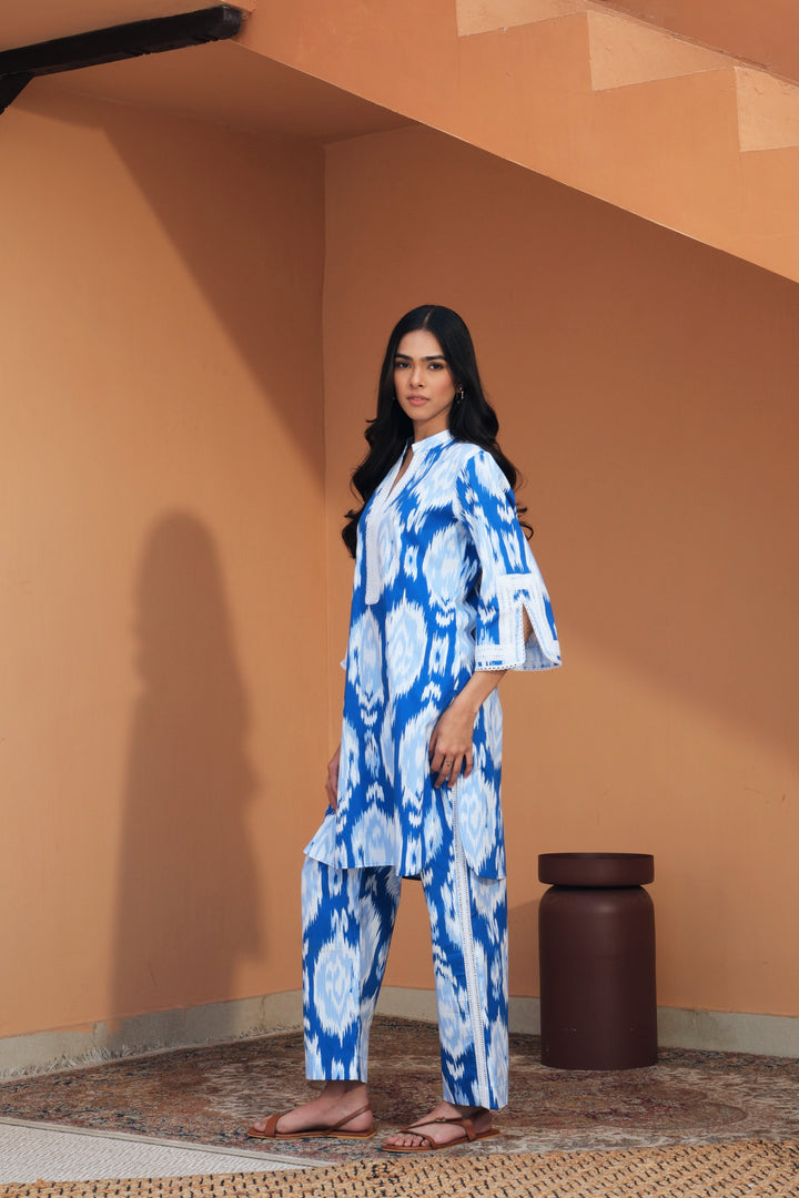 Indrani Blue Ikat Kurta Set