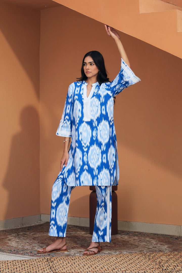 Indrani Blue Ikat Kurta Set