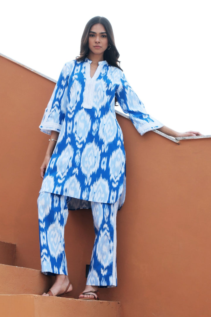 Indrani Blue Ikat Kurta Set