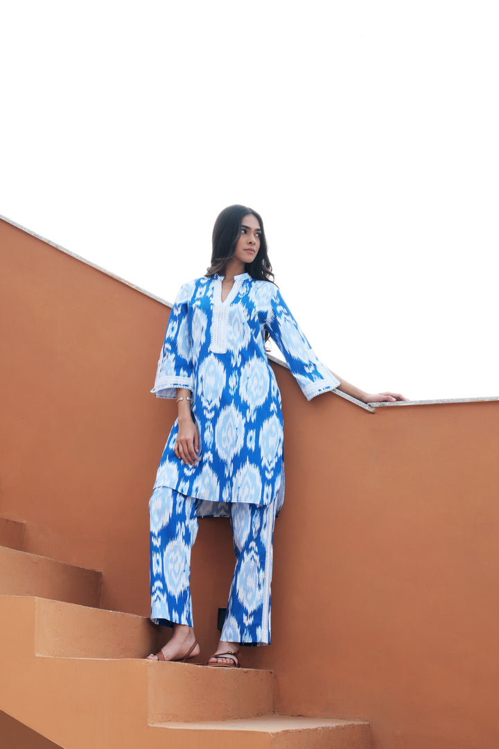 Indrani Blue Ikat Kurta Set