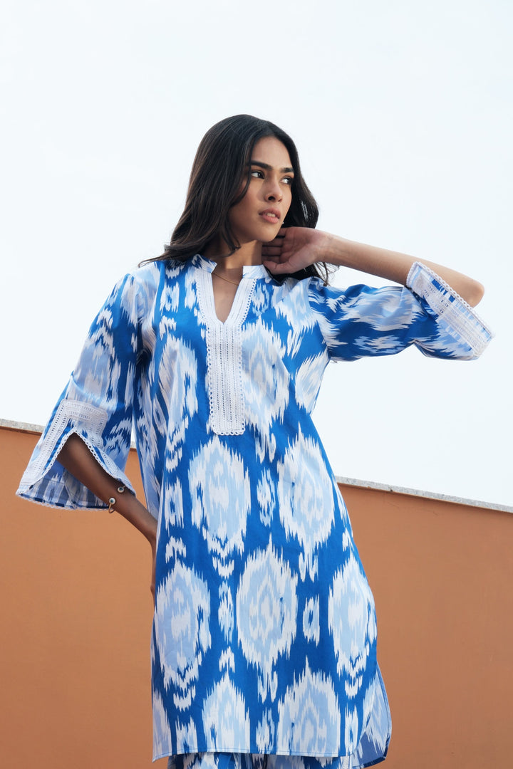 Indrani Blue Ikat Kurta Set