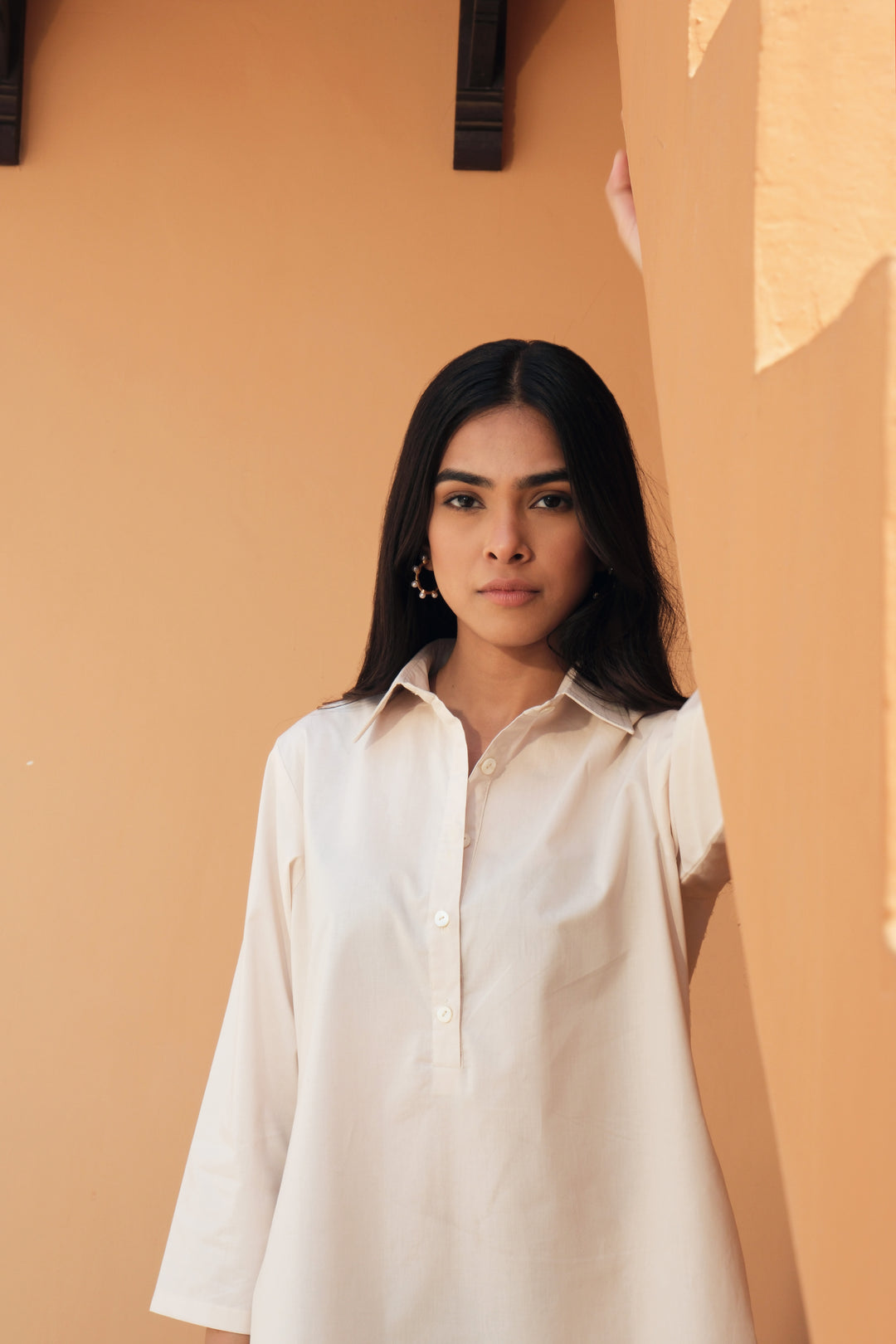 PORTIA CREAM-OLIVE STRIPED TUNIC SET