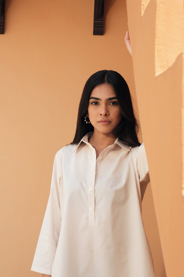 PORTIA CREAM-OLIVE STRIPED TUNIC SET