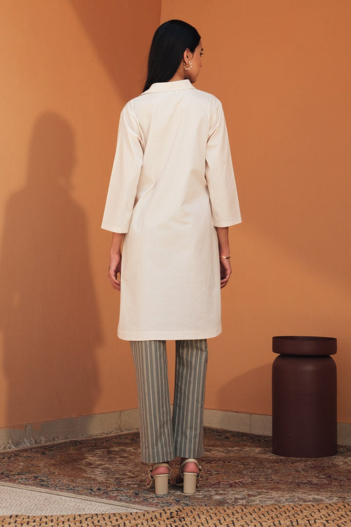 PORTIA CREAM-OLIVE STRIPED TUNIC SET