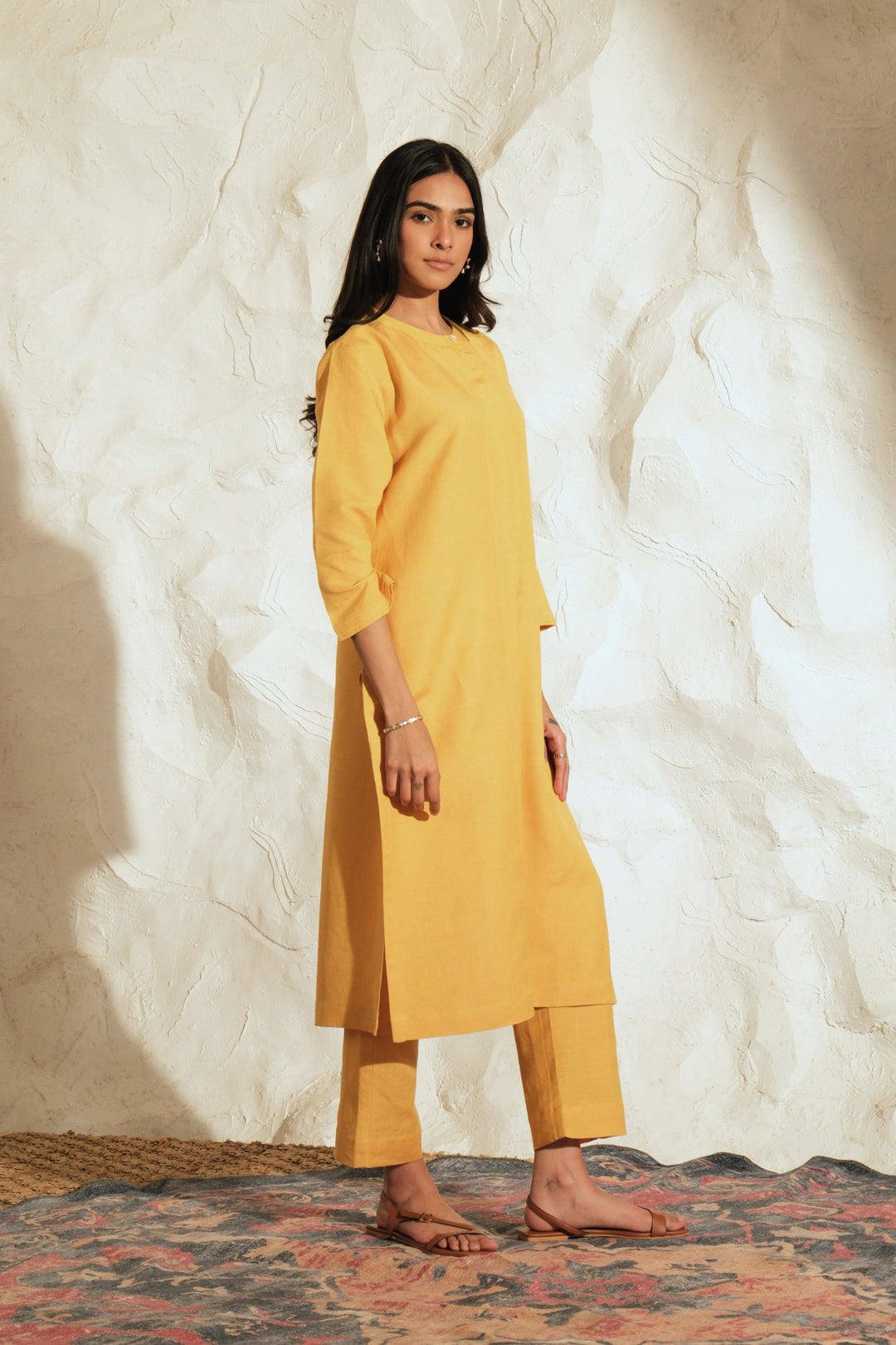 Saanvi Yellow-Mustard Linen Set