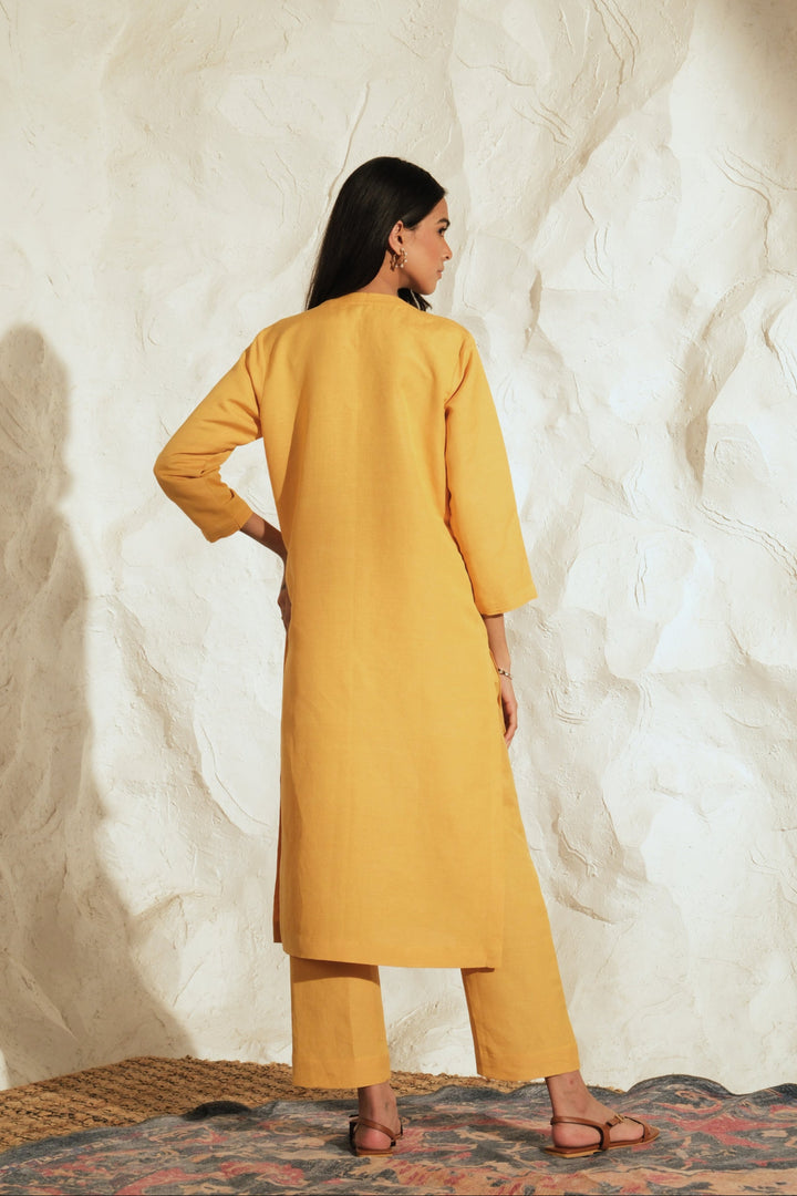 Saanvi Yellow-Mustard Linen Set