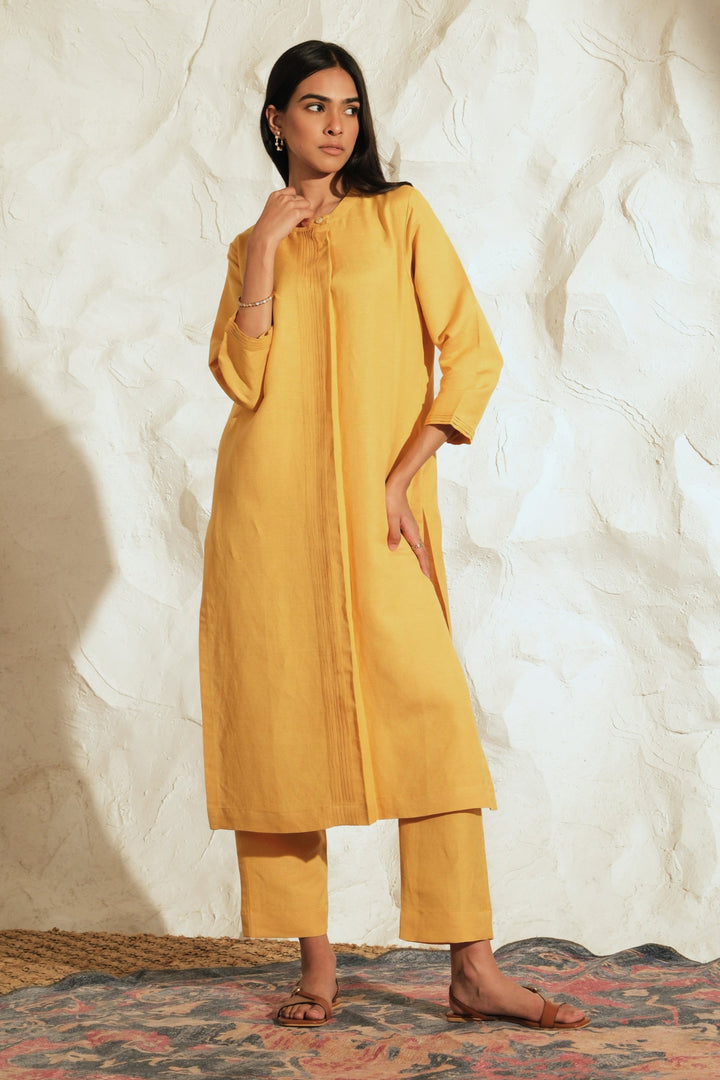 Saanvi Yellow-Mustard Linen Set