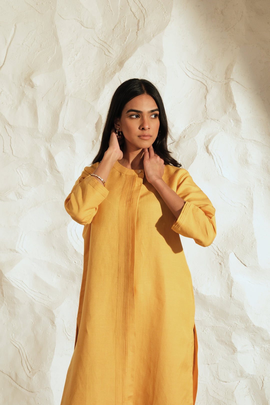 Saanvi Yellow-Mustard Linen Set