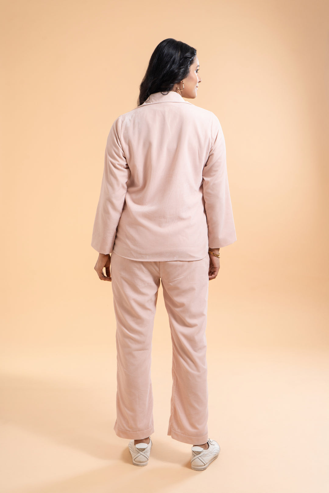 Emilia - Blush Pink Velvet Tracksuit Set, Women’s Luxury Set, Two-Piece Zippered jacket and Jogger Pants