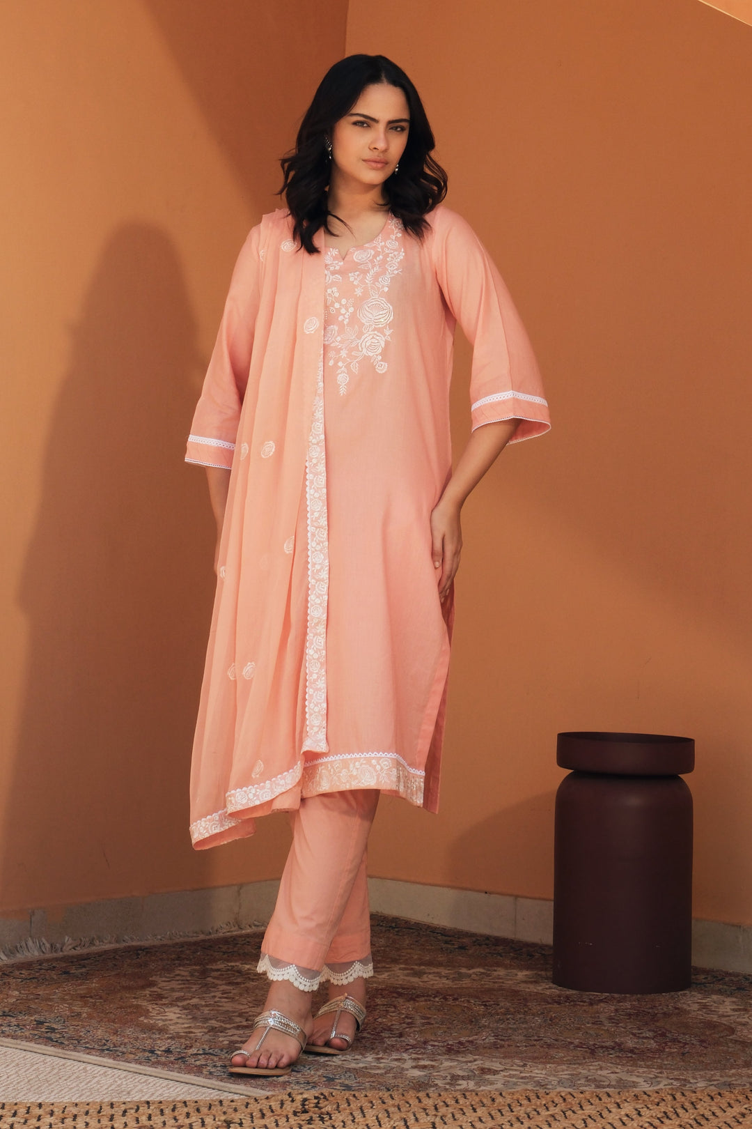 Inara - Embroidered Cotton Dupatta Set