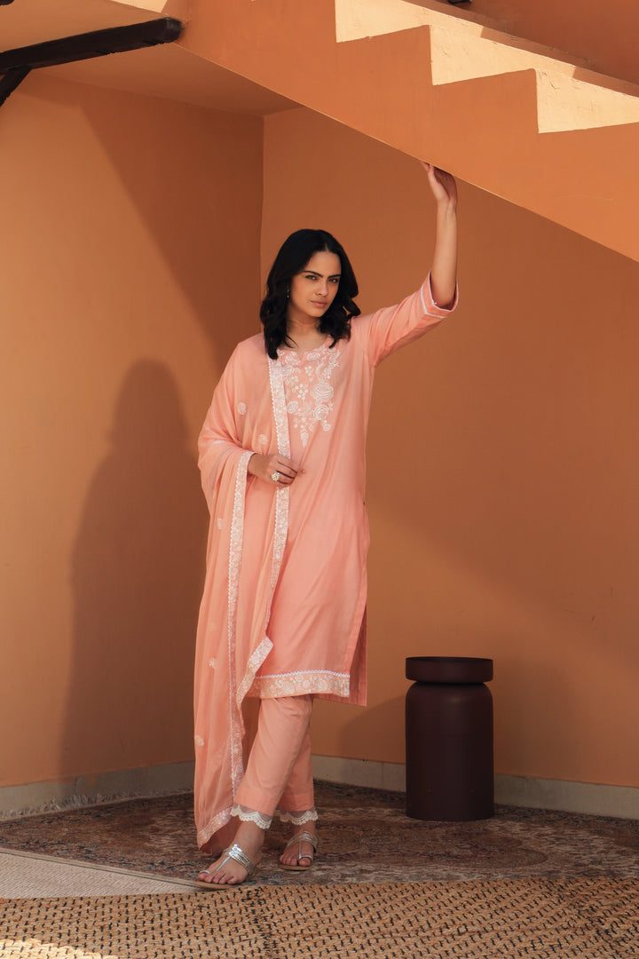 Inara - Embroidered Cotton Dupatta Set