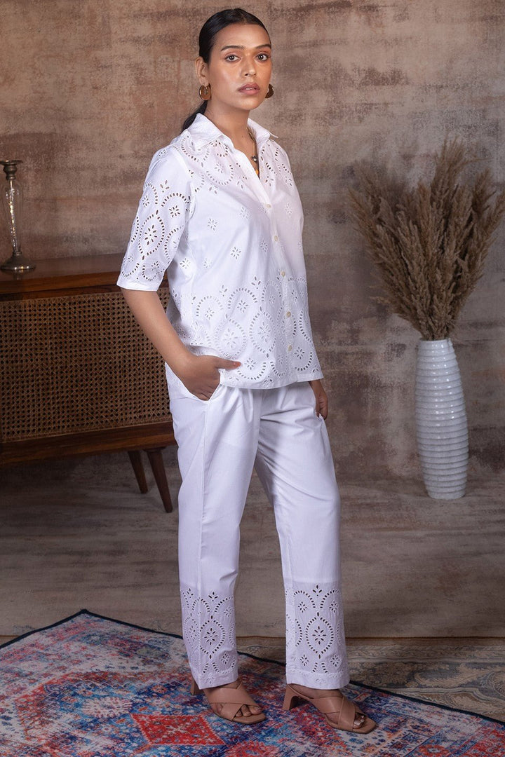CASSIA- White Schiffli (Cut-work) Co-ord in Cotton