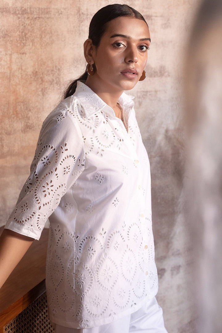 CASSIA- White Schiffli (Cut-work) Co-ord in Cotton