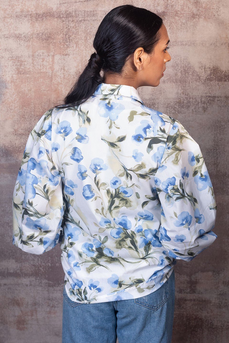 Blue Floral Shirt in Cotton-Poplin