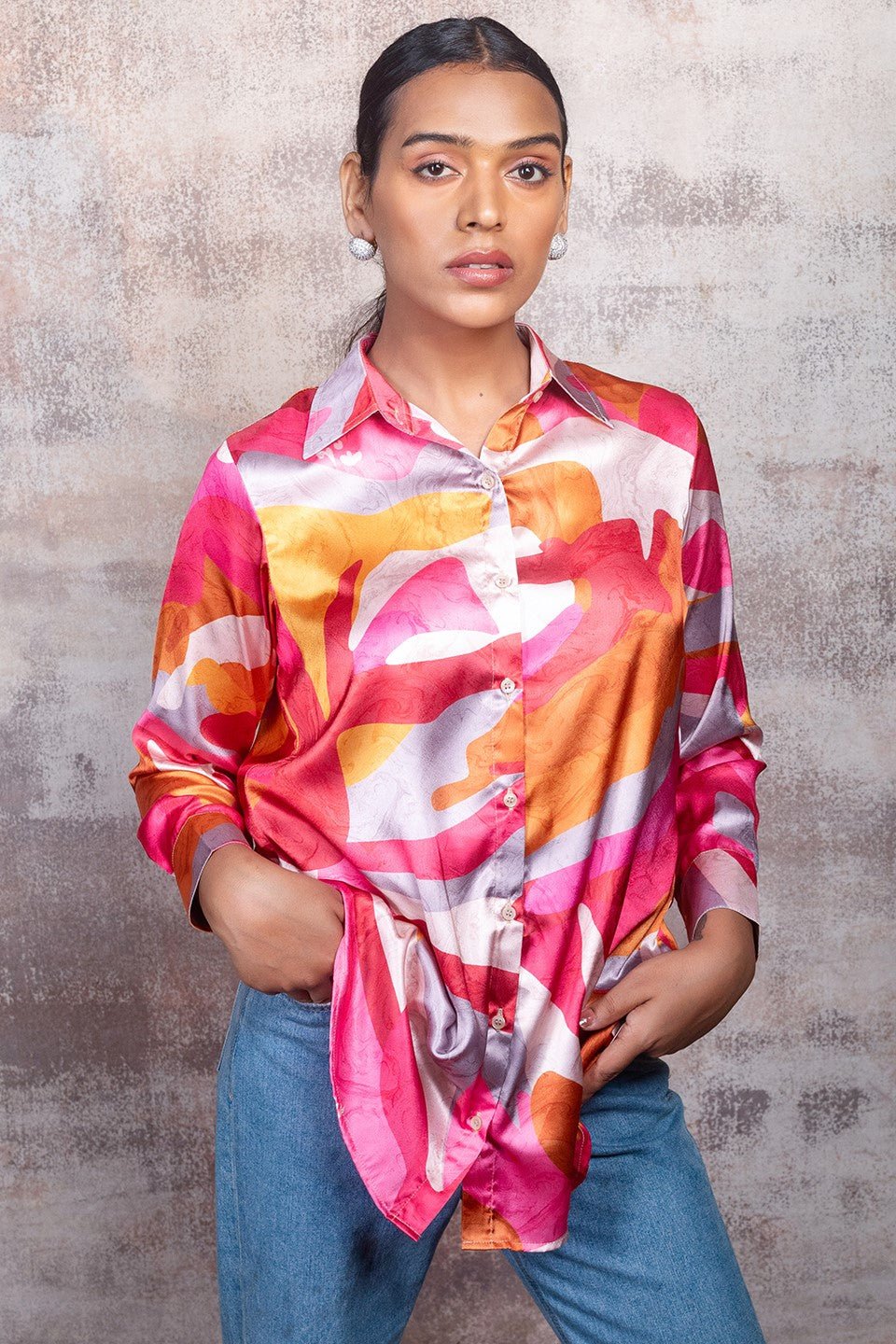 Abstract Print Shirt in Premium Satin Silk