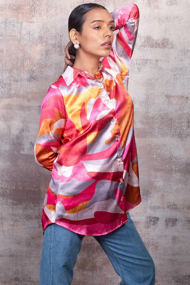 Abstract Print Shirt in Premium Satin Silk