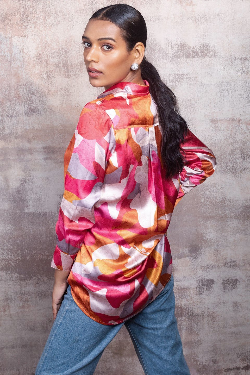 Abstract Print Shirt in Premium Satin Silk